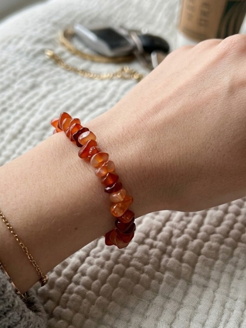 Carnelian Chip Stretch Bracelet Agate Elastic  (1)